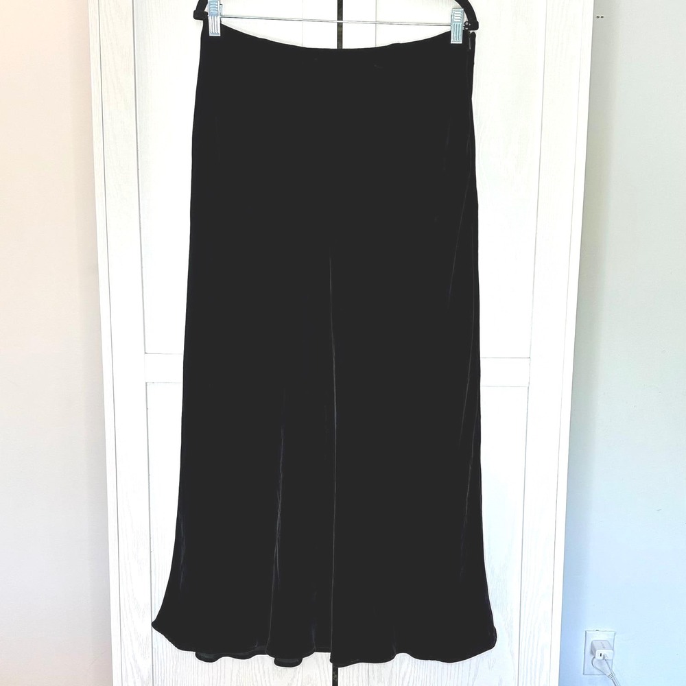 Vintage 90s Moda Seta‎ Sandra King Black Velvet Silk Blend Maxi Skirt Size 16